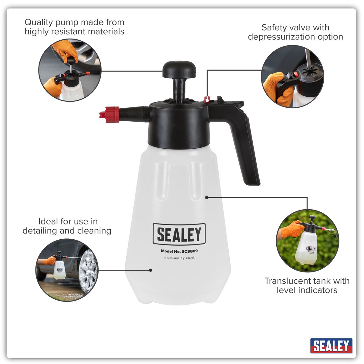 Sealey Snow Foaming Detailing Car Wheel Maintenance Pressure Spray 2L SCSG09