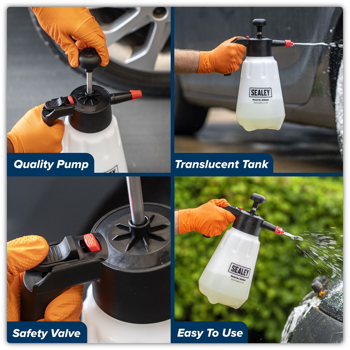 Sealey Snow Foaming Detailing Car Wheel Maintenance Pressure Spray 2L SCSG09