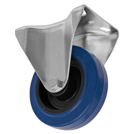 Sealey Heavy-Duty Blue Elastic Rubber Fixed Castor Wheel �100mm - Trade SCW3100FPEM