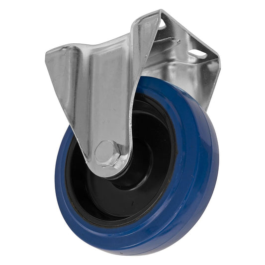 Sealey Heavy-Duty Blue Elastic Rubber Fixed Castor Wheel �125mm - Trade SCW3125FPEM