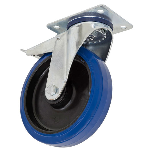 Sealey Heavy-Duty Blue Elastic Rubber Castor Wheel Swivel with Total Lock �160mm - Trade SCW3160SPLEM