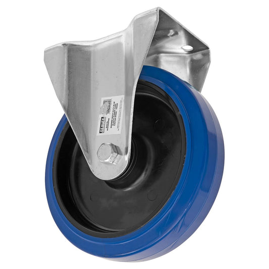 Sealey Heavy-Duty Blue Elastic Rubber Fixed Castor Wheel �200mm - Trade SCW3200FPEM
