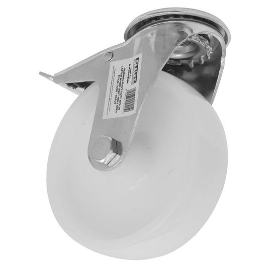 Sealey Heavy-Duty Nylon Castor Wheel Bolt Hole with Total Lock �125mm - Trade SCW4125SBLEM