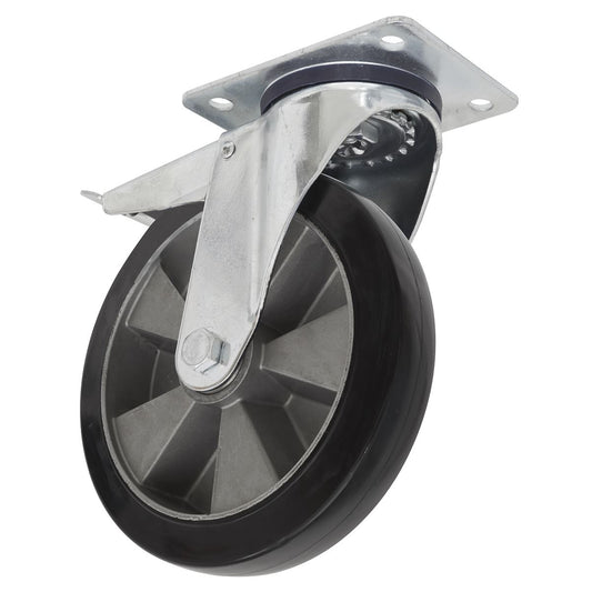 Sealey Heavy-Duty Rubber Castor Wheel Swivel With Total Lock �125mm - Trade SCW5125SPLEM