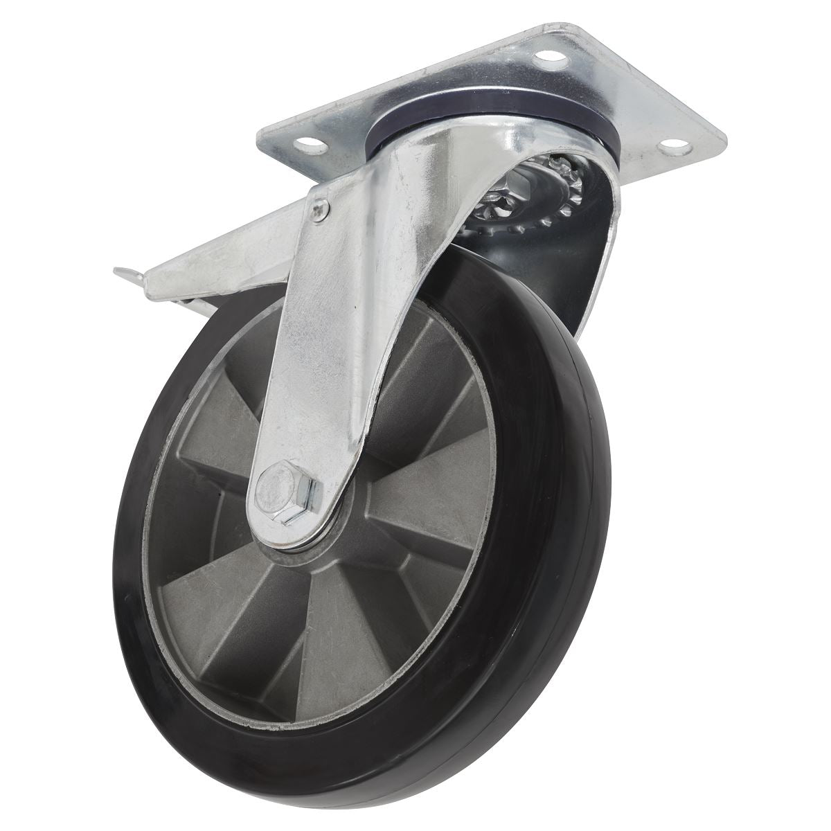Sealey Heavy-Duty Rubber Castor Wheel Swivel with Total Lock �200mm - Trade SCW5200SPLEM