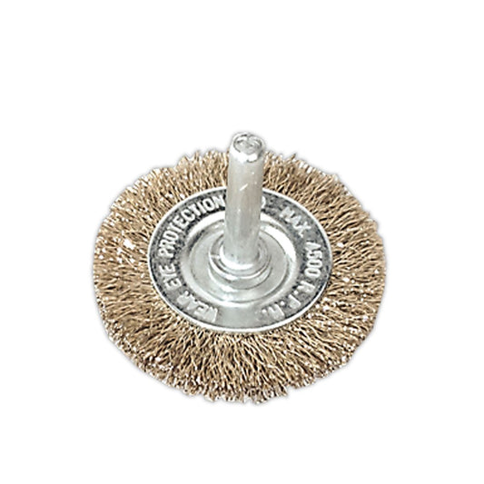 Sealey Flat Wire Brush �50mm with 6mm Shaft SFB50