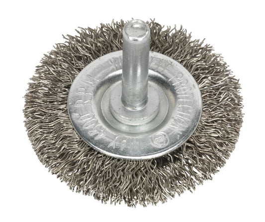 Sealey Flat Wire Brush Stainless Steel �50mm �6mm Shaft SFBS50
