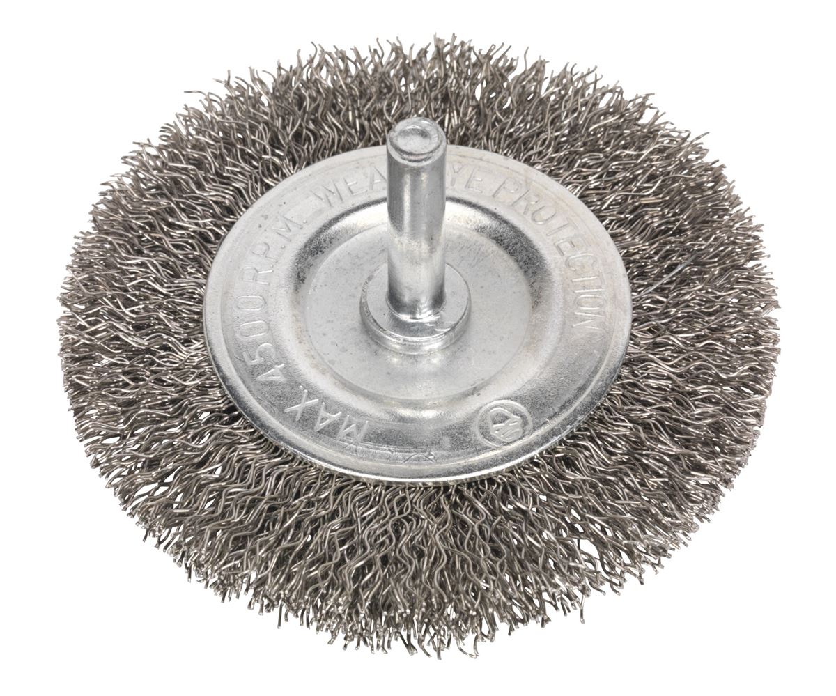 Sealey Flat Wire Brush Stainless Steel 75mm with 6mm Shaft SFBS75