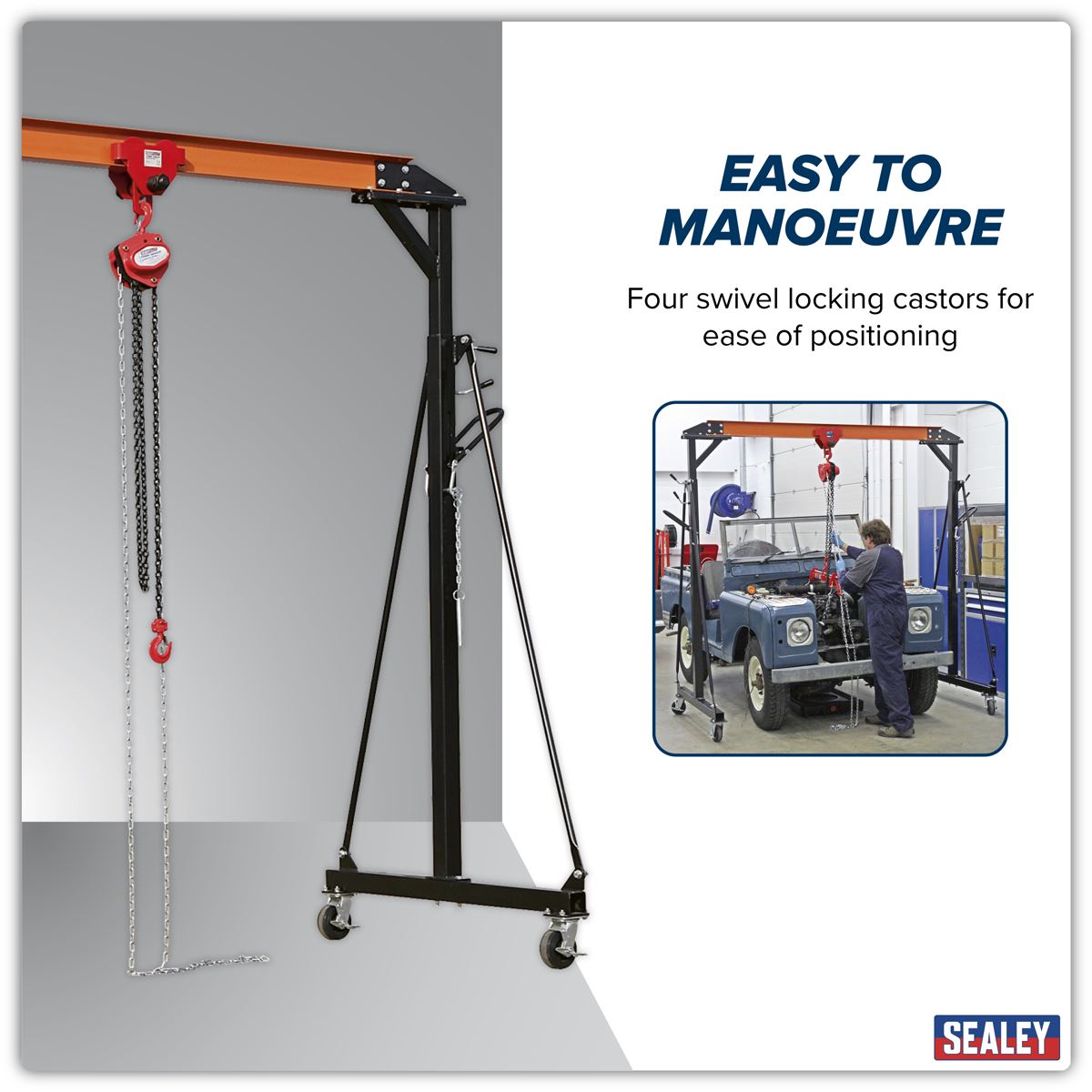 Sealey Portable Lifting Gantry Crane Adjustable 1 Tonne SG1000