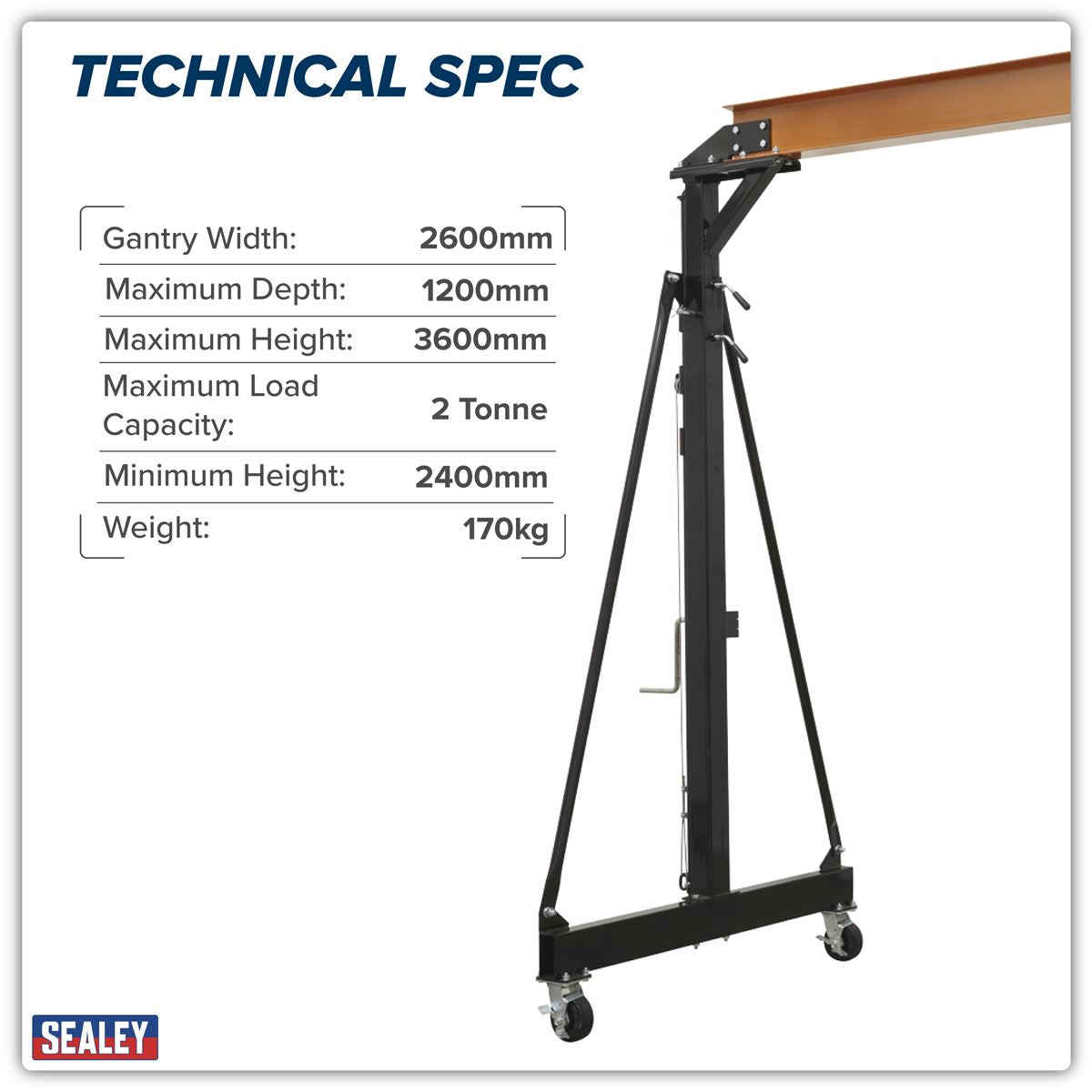 Sealey Portable Lifting Gantry Crane Adjustable 2 Tonne SG2000W