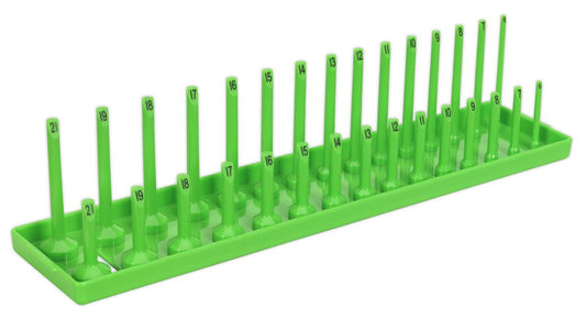 Sealey Socket Holder 3/8"D 6 to 21mm Hi-Vis Green 15 Standard 15 Deep SH3815HV