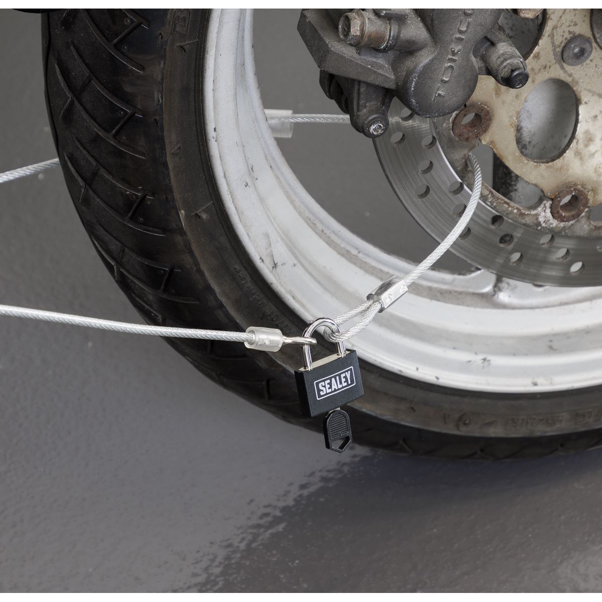 Sealey Motorcycle Cable Lock 3m Cut Resistant With Padlock And Key Set SHGCL3