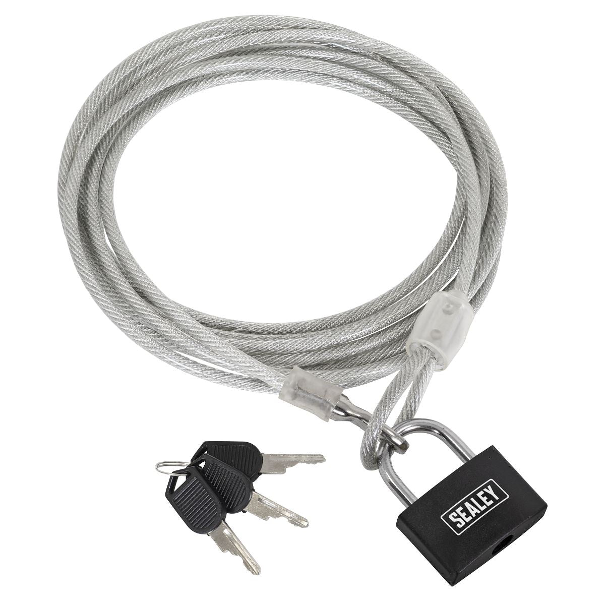 Sealey Motorcycle Cable Lock 3m Cut Resistant With Padlock And Key Set SHGCL3