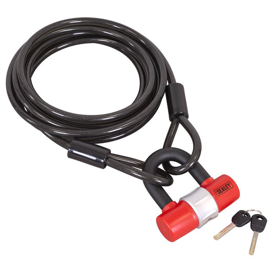 Sealey Motorcycle Cable Lock 5m Cut Resistant With Padlock And Key Set SHGCL5