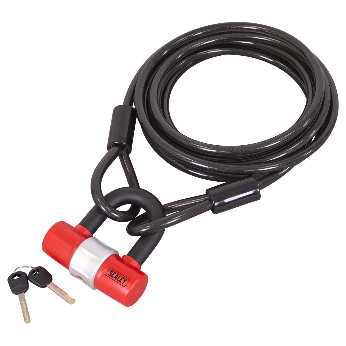 Sealey Motorcycle Cable Lock 5m Cut Resistant With Padlock And Key Set SHGCL5