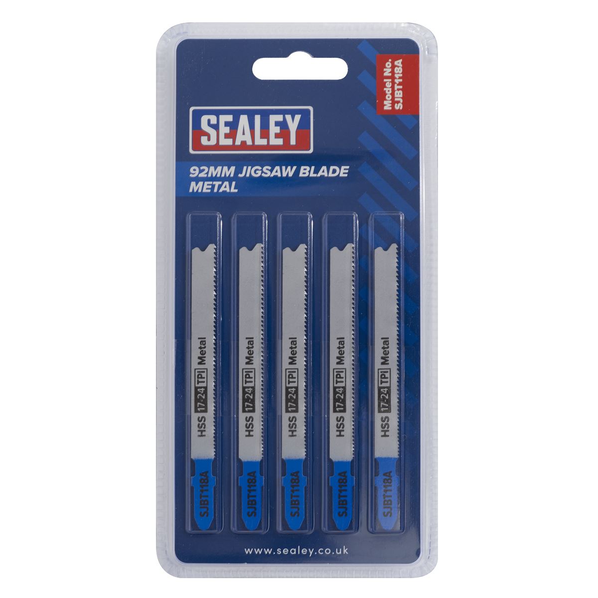 Sealey Jigsaw Blade Metal 92mm 17-24tpi - Pack of 5 SJBT118A