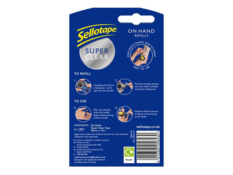 Sellotape Sellotape On-Hand Refill 18mm x 15m Clear (Pack 2) SLT1740339