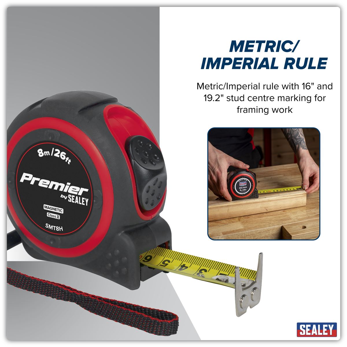 Sealey Heavy-Duty Tape Measure 8m(26ft) SMT8H