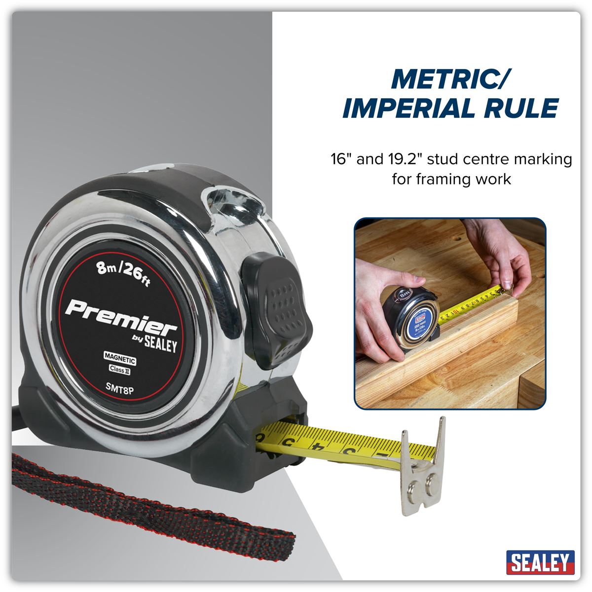 Sealey Professional Tape Measure 8m(26ft) SMT8P