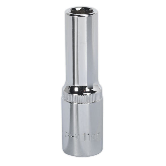 Sealey 11mm Deep Metric WallDrive Socket 1/2"Sq Drive Fully Polished SP1211D