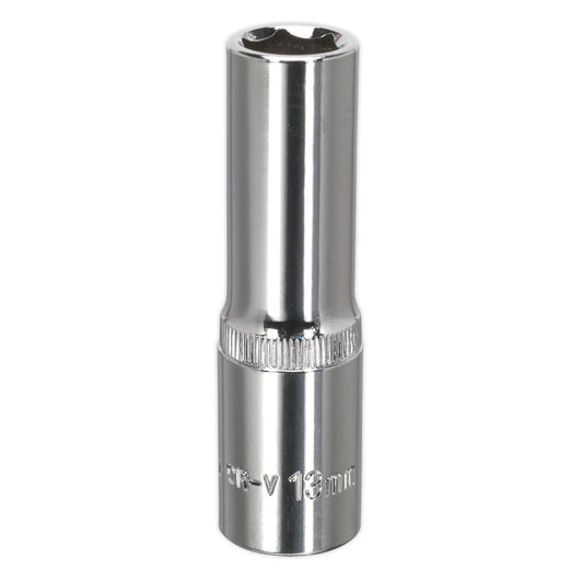 Sealey 13mm Deep Metric WallDrive Socket 1/2"Sq Drive Fully Polished SP1213D