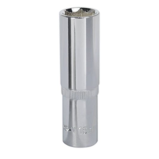 Sealey 16mm Deep Metric WallDrive Socket 1/2"Sq Drive Fully Polished SP1216D