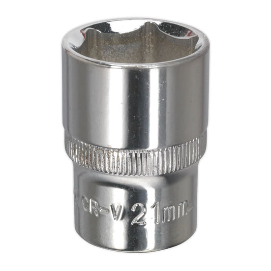Sealey 21mm WallDrive Standard Length Chrome Socket 1/2"Sq Drive SP1221