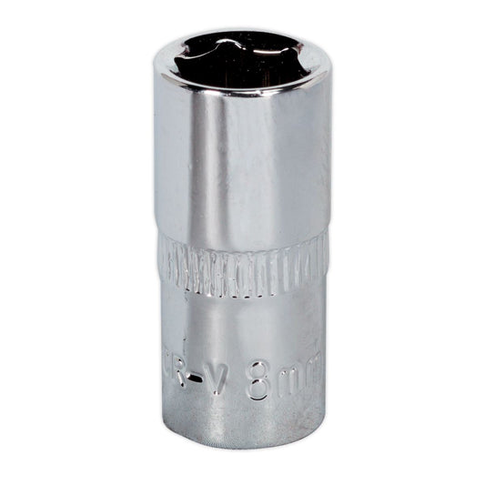 Sealey 8mm 1/4"D Metric WallDrive Chrome Socket Standard Length 6pt SP1408