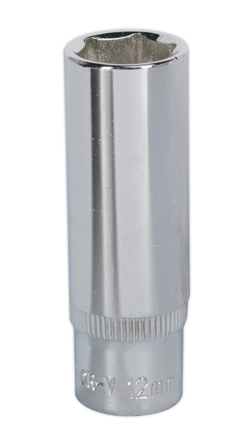 Sealey Metric Socket 12mm Deep 1/4"Sq Drive Fully Polished SP1412D