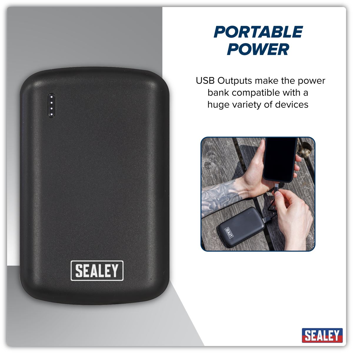 Sealey Portable Power Bank 10W 5000mAh For IPhone Smartwatch Earphones SPB103