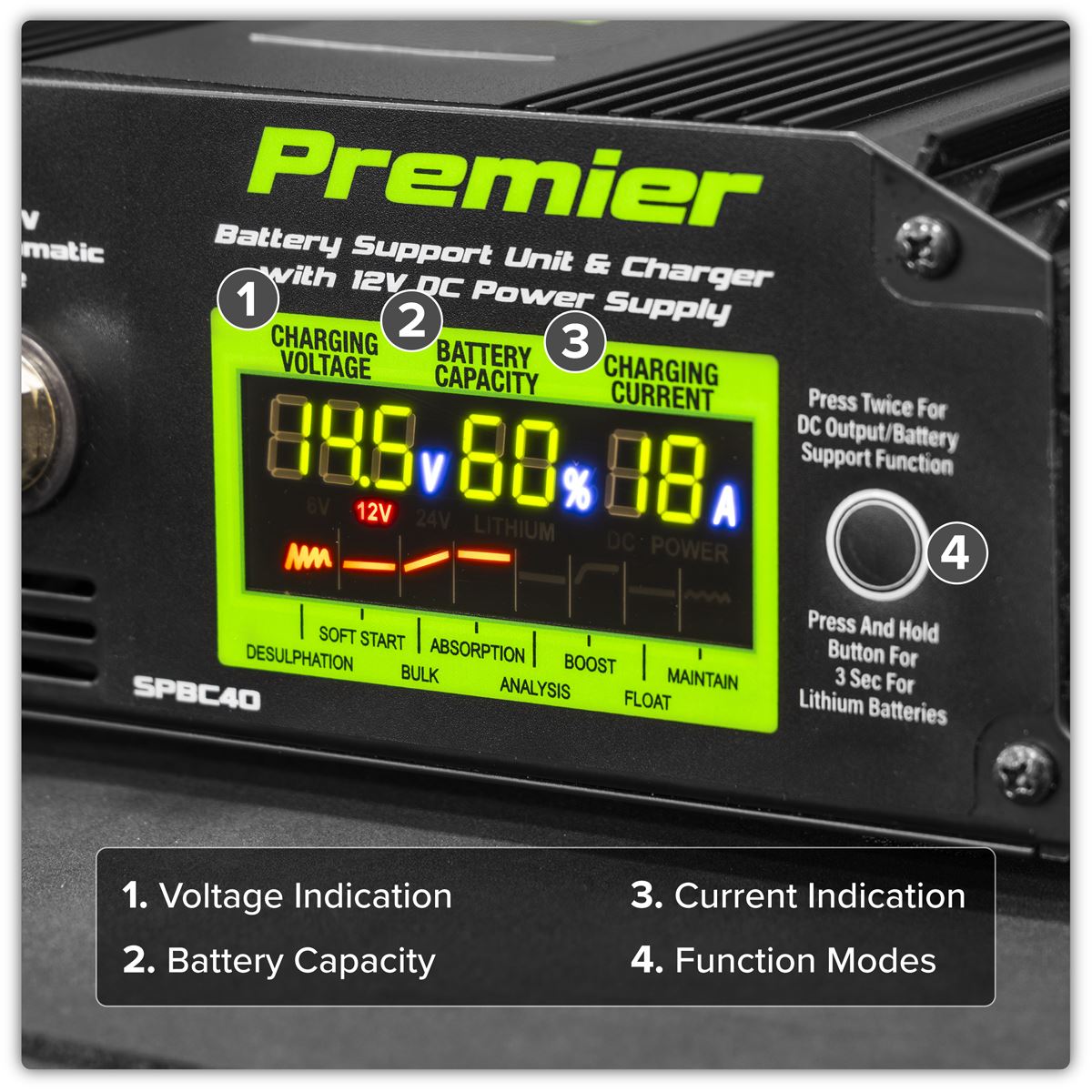 Sealey Battery Support Unit Charger & Maintainer 40A SPBC40