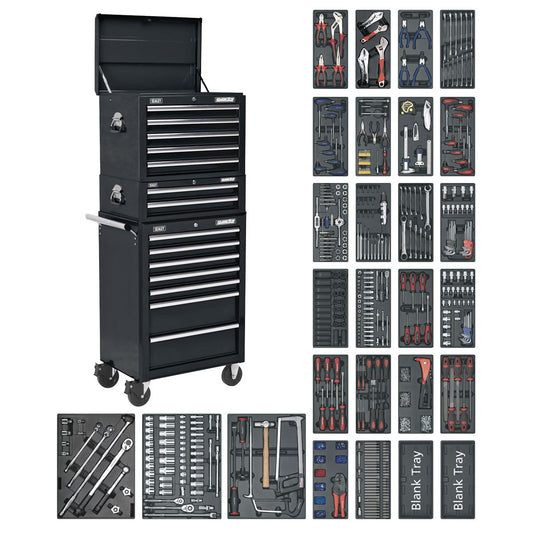 Sealey Tool Chest Combination 14 Drawer with Ball-Bearing Slides - Black & 1179pc Tool Kit SPTCOMBO2