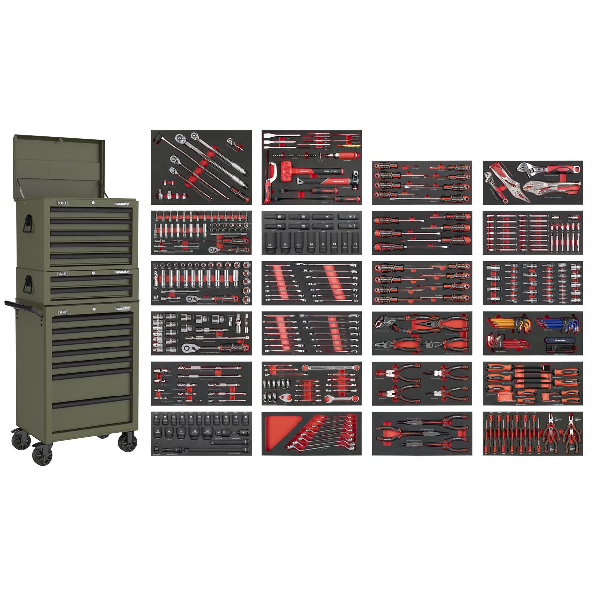 Sealey Superline PRO&reg; Tool Chest Combination 14 Drawer with 447pc Tool Kit - Khaki SPTCOMBO3K