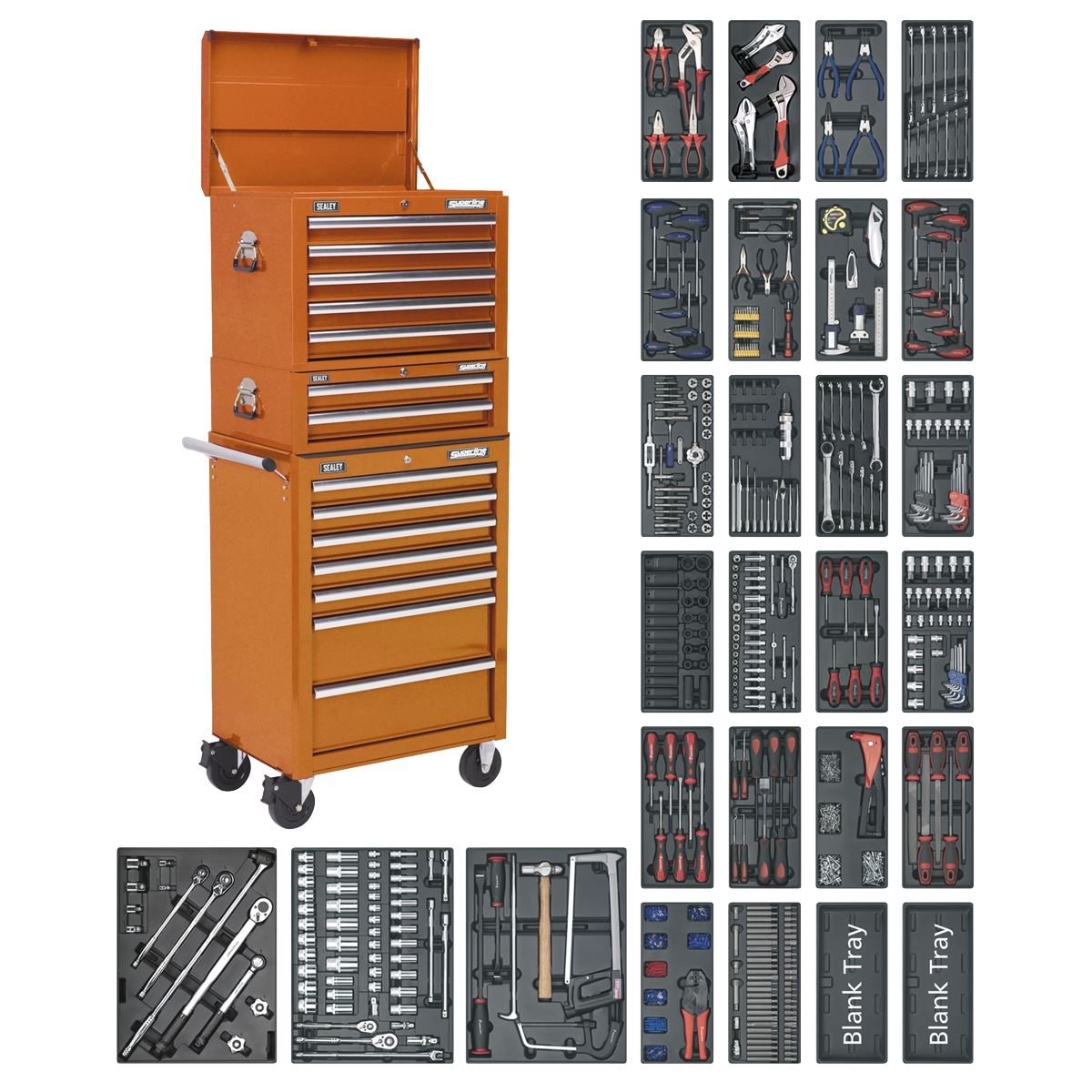 Sealey Tool Chest Combination 14 Drawer with Ball-Bearing Slides - Orange & 1179pc Tool Kit SPTOCOMBO1