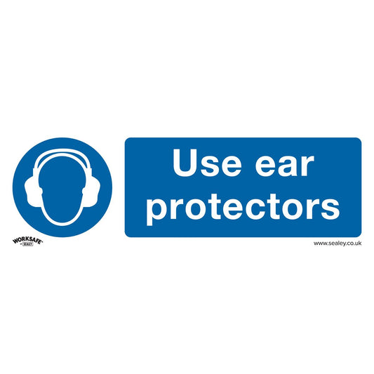 Sealey Mandatory Safety Sign - Use Ear Protectors - Self-Adhesive Vinyl - Pack of 10 SS10V10