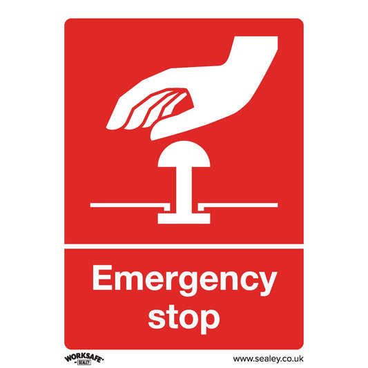 Sealey Safe Conditions Safety Sign - Emergency Stop - Rigid Plastic - Pack of 10 SS35P10
