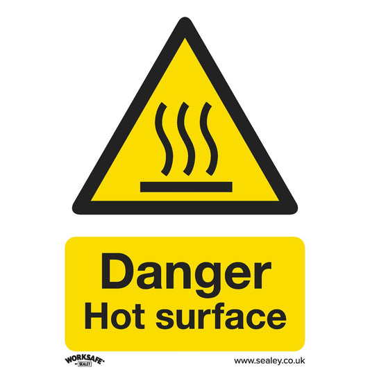 Sealey Warning Safety Sign - Danger Hot Surface - Rigid Plastic - Pack of 10 SS42P10