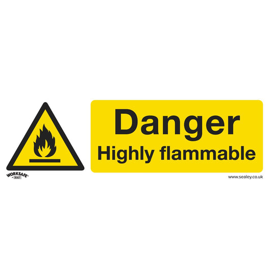 Sealey Warning Safety Sign - Danger Highly Flammable - Rigid Plastic - Pack of 10 SS45P10