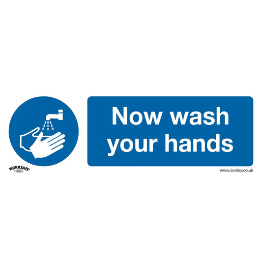 Sealey Mandatory Safety Sign - Now Wash Your Hands - Self-Adhesive Vinyl SS5V1