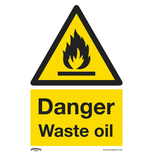 Sealey Warning Safety Sign - Danger Waste Oil - Self-Adhesive Vinyl SS60V1