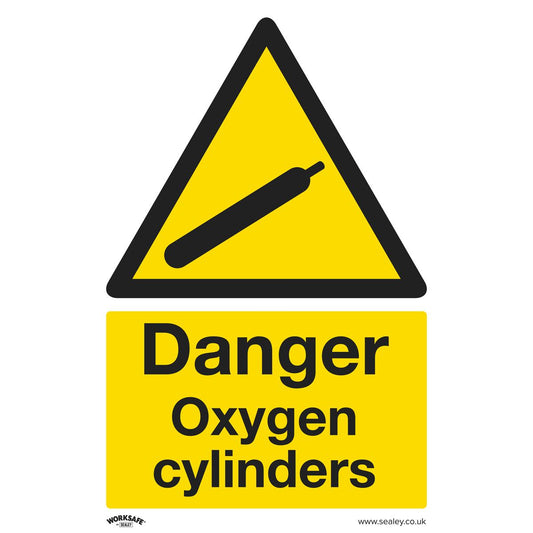 Sealey Danger Oxygen Cylinders - Warning Safety Sign - Self-Adhesive Vinyl SS61V1