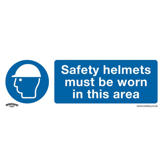 Sealey Mandatory Safety Sign - Safety Helmets Must Be Worn In This Area - Self-Adhesive Vinyl - Pack of 10 SS8V10
