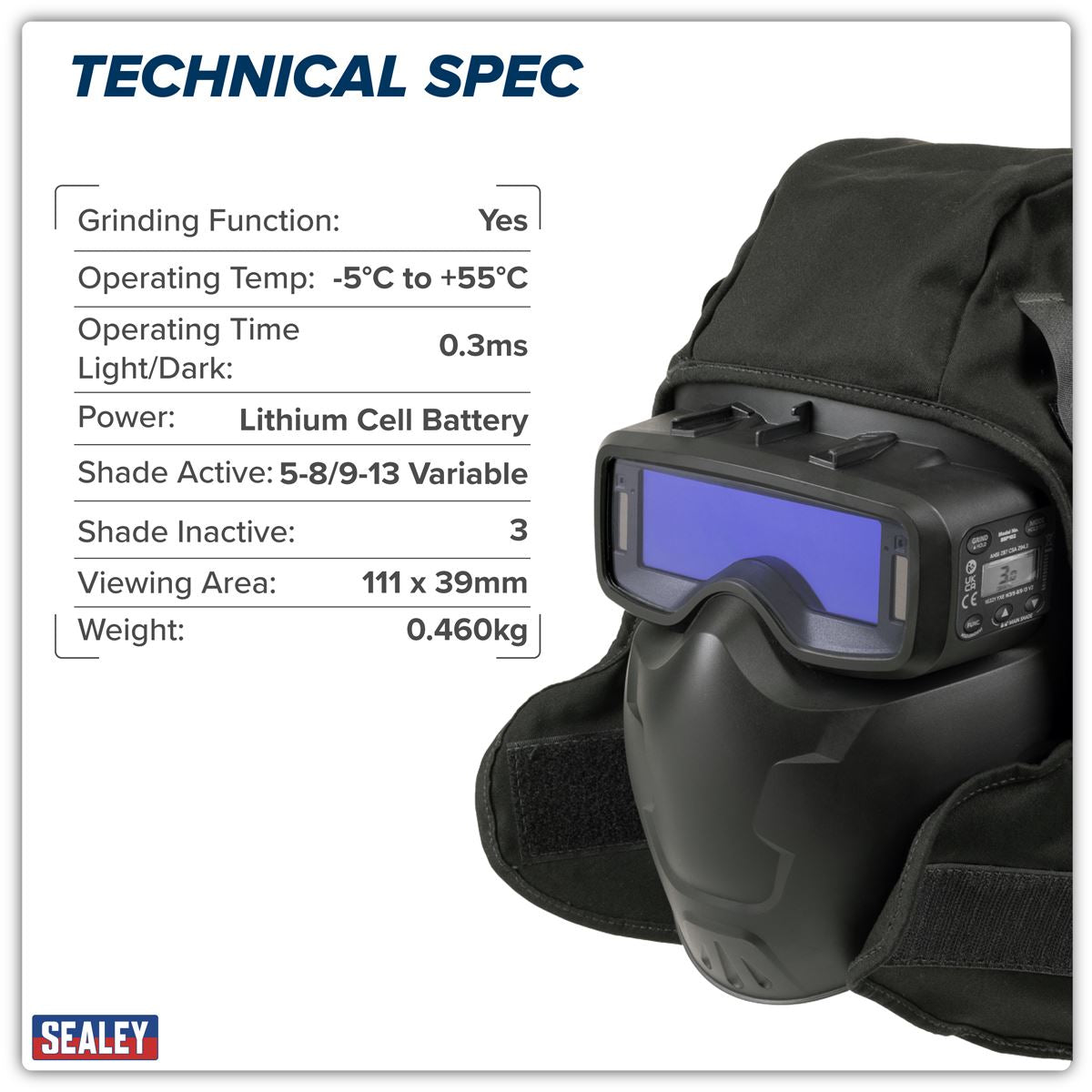 Sealey Auto Darkening Welding Goggles Shade 9-13 Inc Face Shield & Hood SSP102