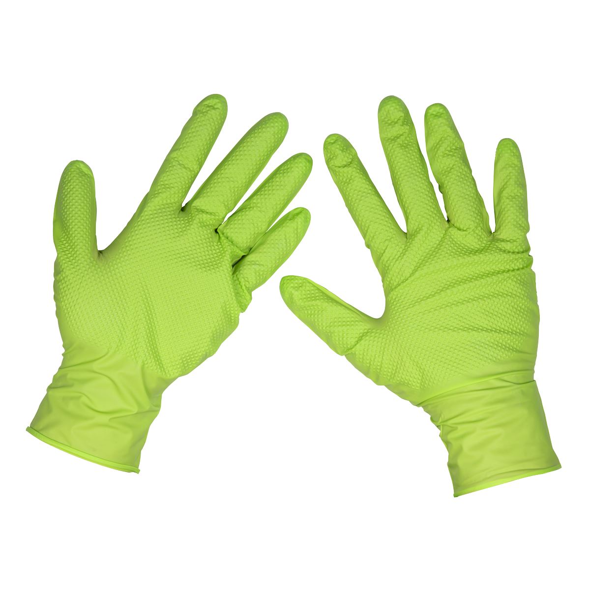 Sealey Extra Thick Nitrile Powder Free Gloves Hi-Vis Green L Pack of 50 SSP54L