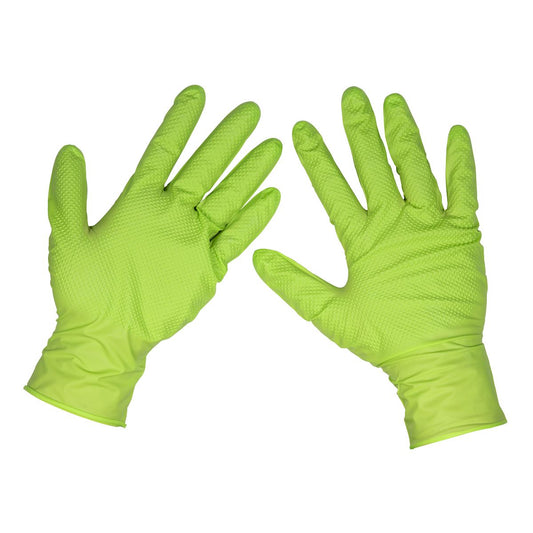 Sealey Extra Thick Nitrile Powder Free Gloves Hi-Vis Green L Pack of 50 SSP54L