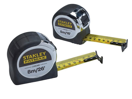 STANLEY® FatMax® Chrome Pocket Tapes 5m/16ft & 8m/26ft (Twin Pack) STA043041