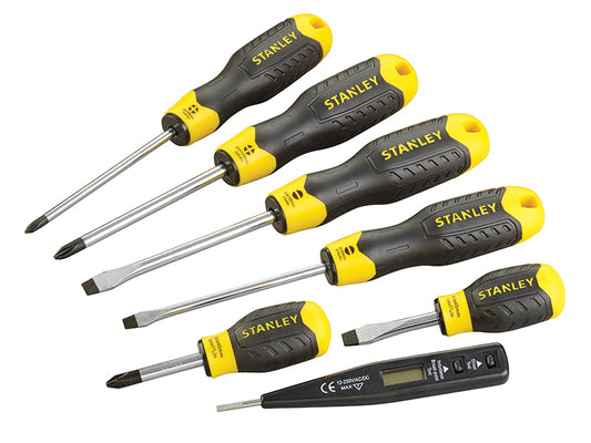 STANLEY® Cushion Grip Screwdriver Set, 7 Piece/Voltage Tester STA065009