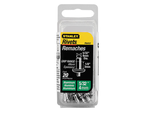 STANLEY® 1-PAA52 Aluminium Rivets Short 4 x 3mm Pack of 20 STA1PAA52