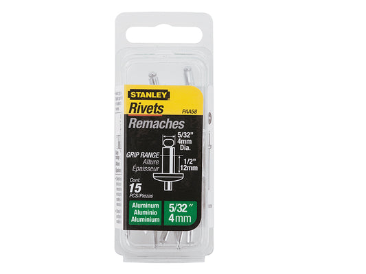 STANLEY® 1-PAA58 Aluminium Rivets Long 4 x 12mm Pack of 15 STA1PAA58