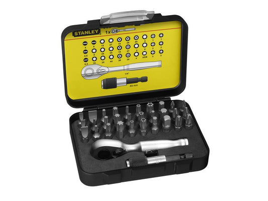 STANLEY FatMax Screwdriver Bit & Ratchet Set 32 Piece Durable Case STA113904